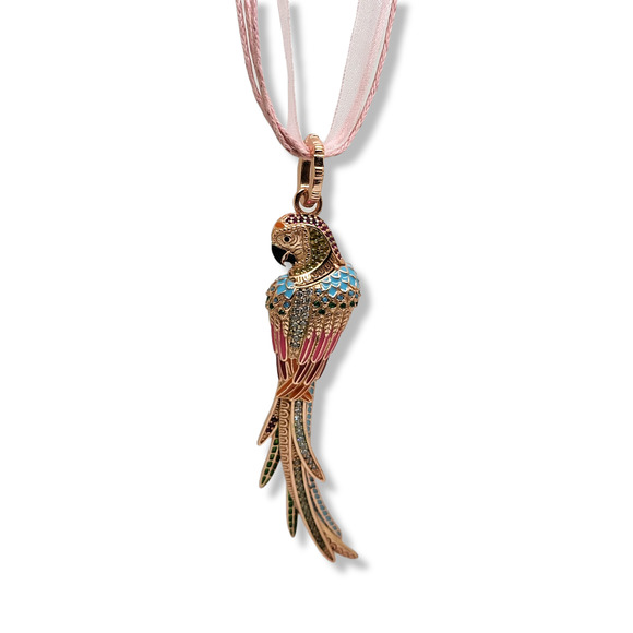 18KRGP 925 Sterling Silver Multi-Color Enamel & Gemstone Parrot Charm - Picture 1 of 5